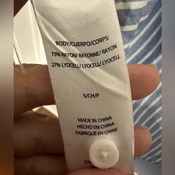 BeachLunchLounge Button Down Blouse, Blue Stripes, Small, Beach, Summer, Casual - Picture 7 of 11